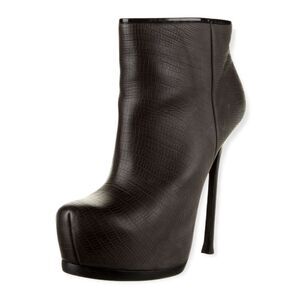 YVES SAINT LAURENT Leather Snake Print Tribtoo 105 Platform Ankle Booties 40